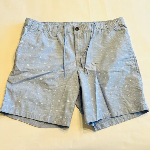 Roundtree & Yorke Shorts Men 40” Straight Stretch Geometric Light Blue White - Picture 1 of 4